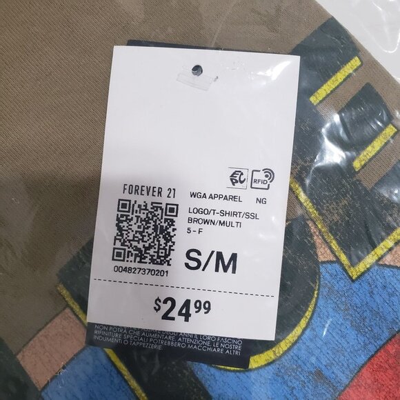 NWT Forever 21 The Police Cropped Graphic Tee in Brown - Size S/M - Picture 4 of 8